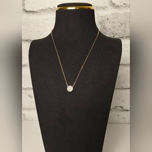 Fossil Gold-Tone Pave Crystal Disc Necklace Minimalist Dainty Layering
